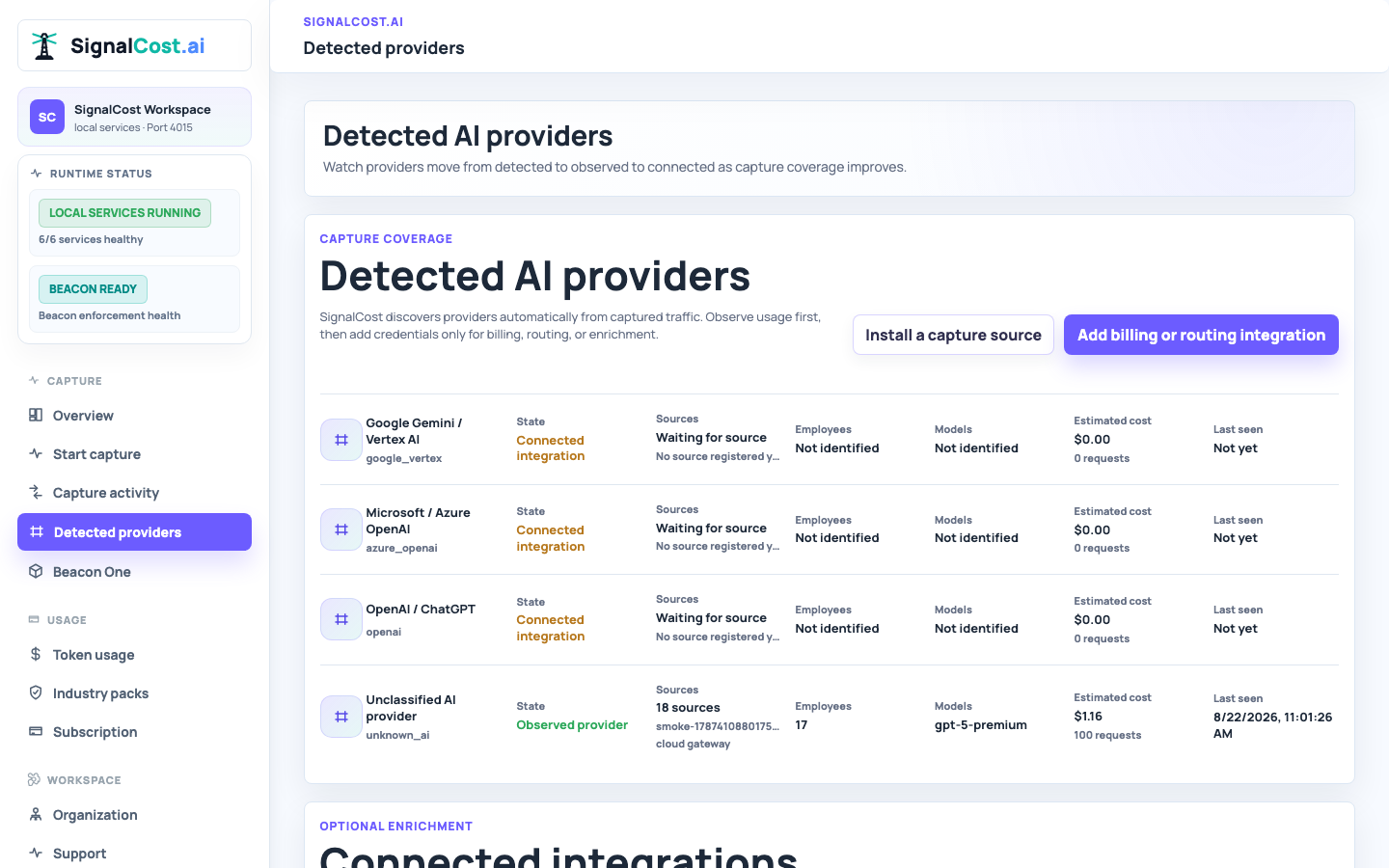 Provider coverage starts with captured traffic screenshot
