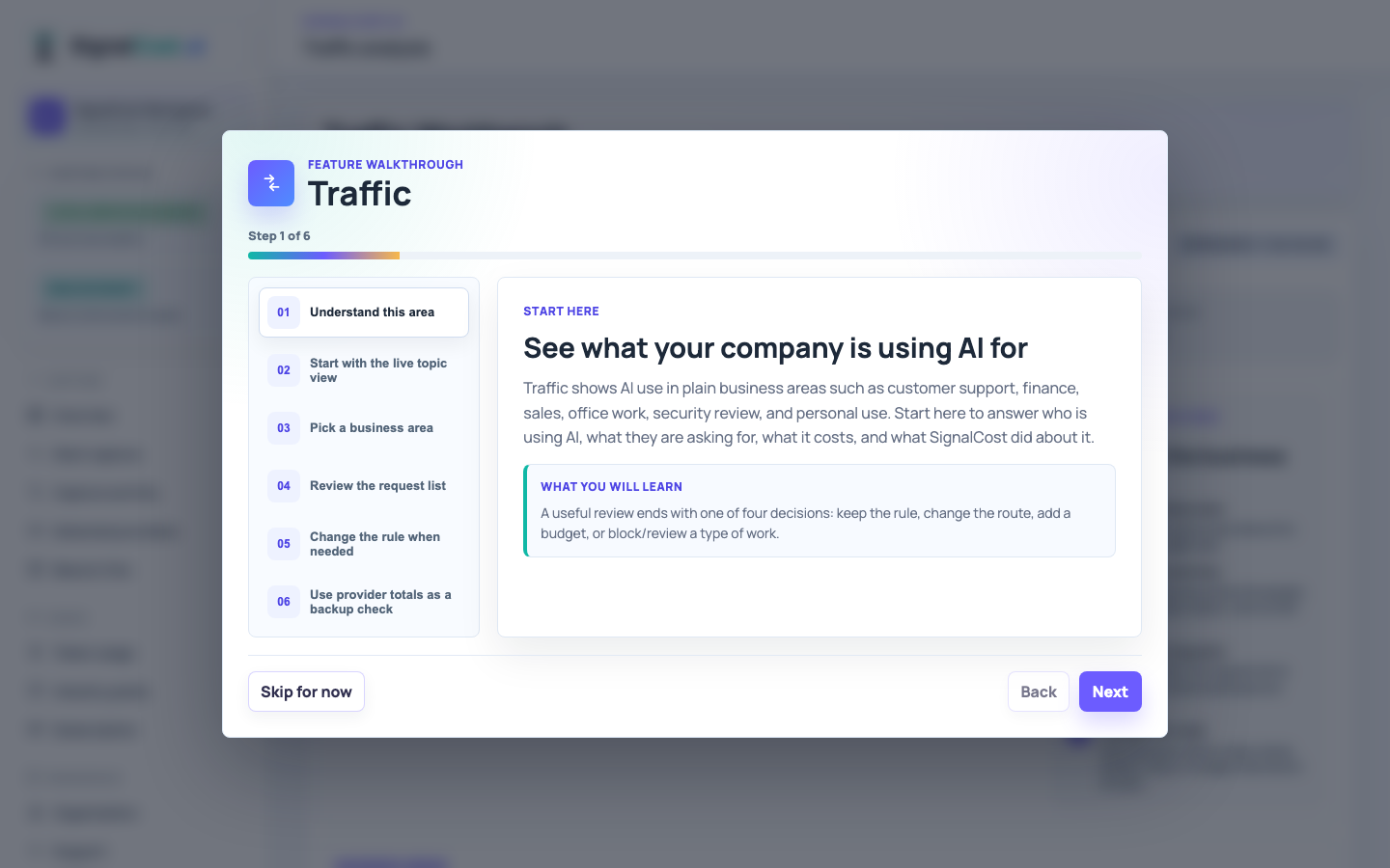 Traffic shows business purpose screenshot